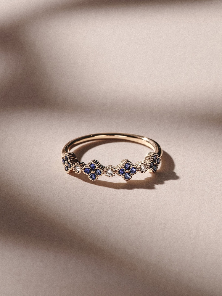 The Diamond Store Blue Alegria 4 Clover Lab Ruby Ring 0.18ct in 18k Gold Vermeil - Image 1 of 5