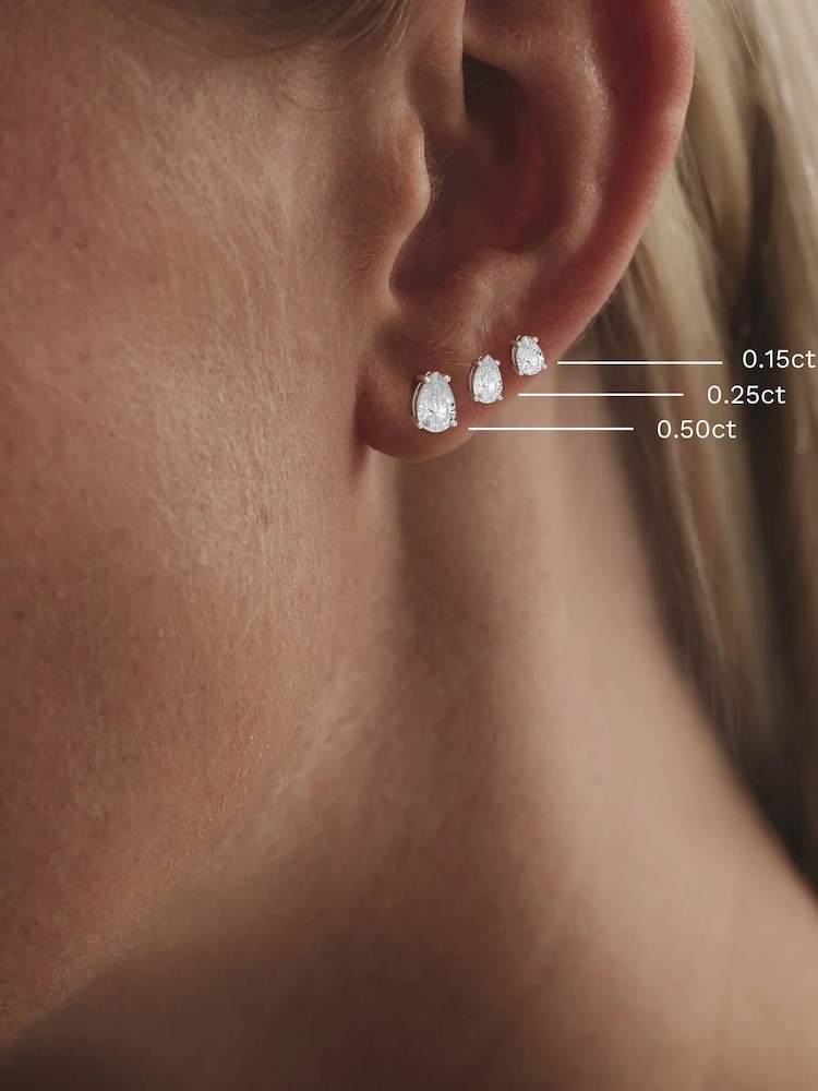 The Diamond Store White Naomi Pear Cut Lab Diamond Stud Earrings 0.30ct H/SI in 925 Silver - Image 8 of 8