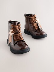 Bronze Shimmer Standard Fit (F) Lace Up Ankle Boots - Image 1 of 5