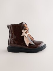 Bronze Shimmer Standard Fit (F) Lace Up Ankle Boots - Image 2 of 5