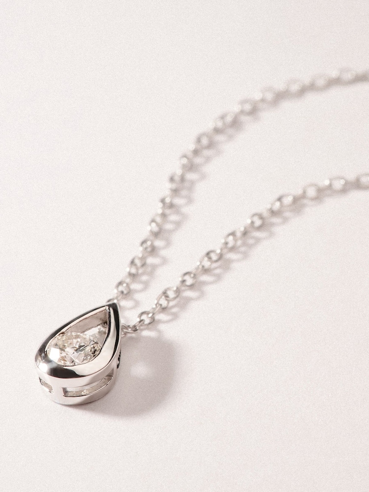 The Diamond Store Sterling Silver Teardrop 0.10ct Round Cut Lab Grown Solitaire Pendant Necklace - Image 1 of 5