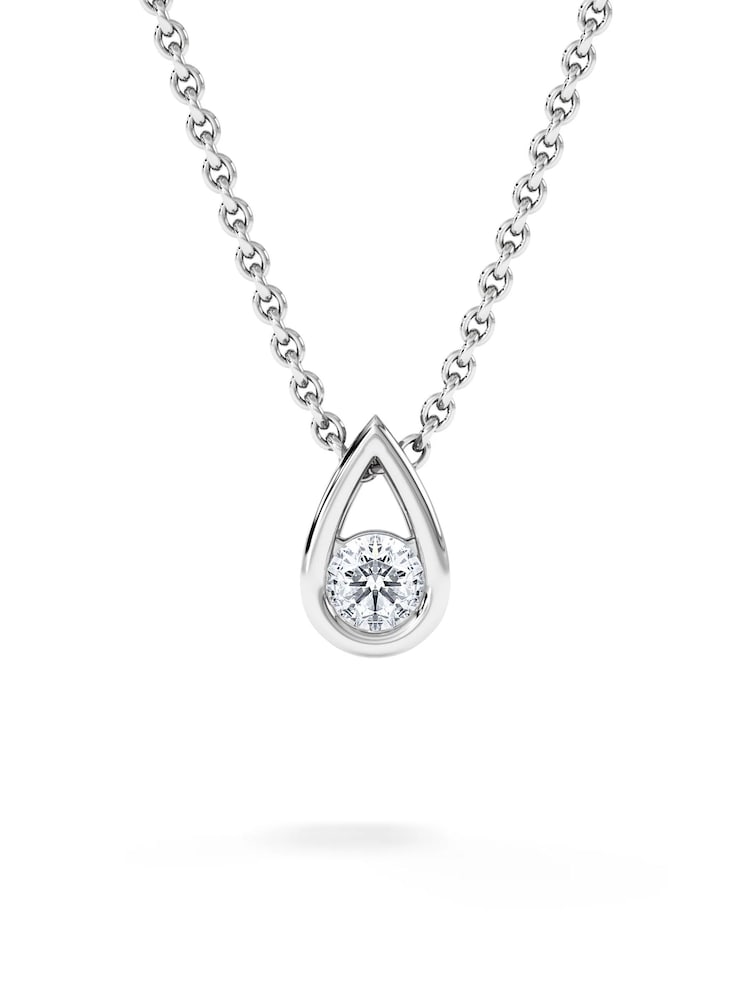 The Diamond Store Sterling Silver Teardrop 0.10ct Round Cut Lab Grown Solitaire Pendant Necklace - Image 2 of 5