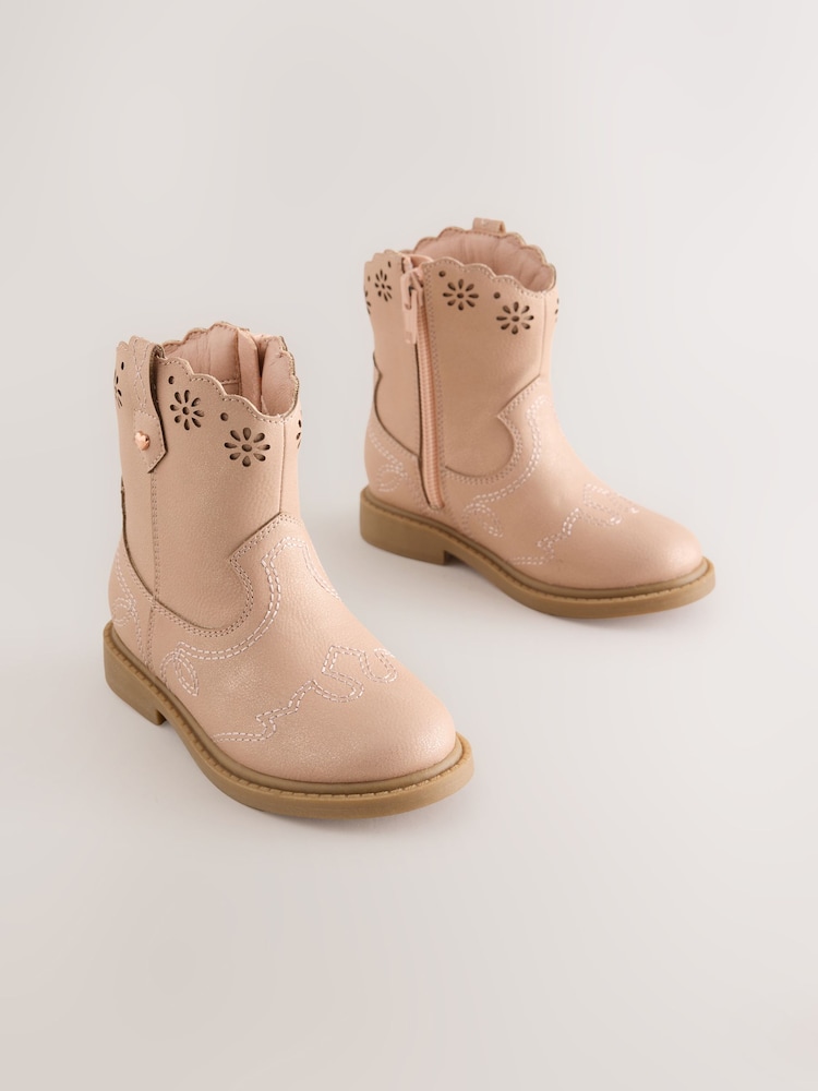 Pink Shimmer Western Ankle Boots - Image 1 of 5 Pink Shimmer Western Ankle Boots - Image 1 of 5