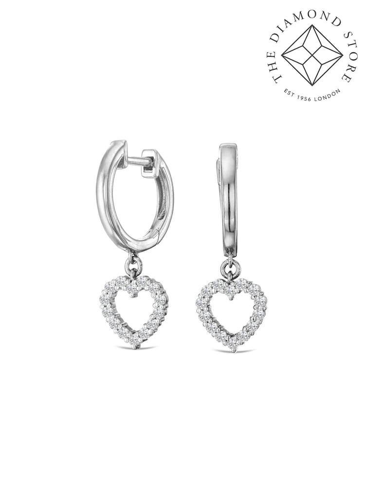 The Diamond Store White Heart Drop Huggie Lab Diamond Earrings 0.31ct in 925 Silver - Image 1 of 6
