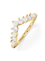 The Diamond Store White Opal and Lab Diamond Wishbone Ring in 9K Yellow Gold - Image 1 of 5
