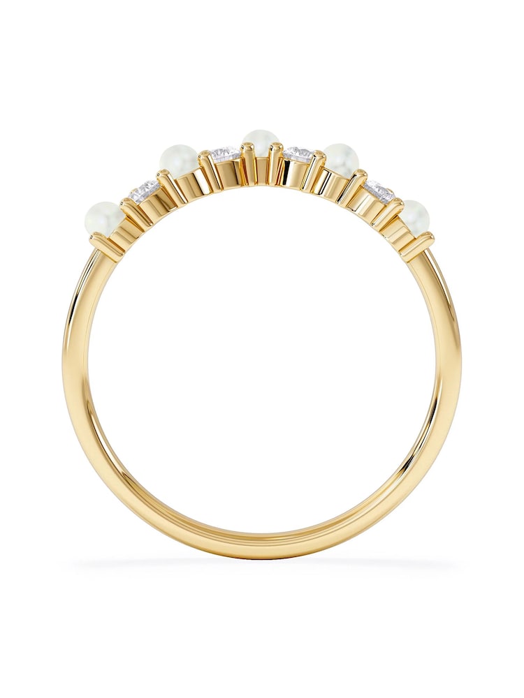 The Diamond Store White Opal and Lab Diamond Wishbone Ring in 9K Yellow Gold - Image 2 of 5