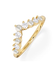 The Diamond Store White Pearl Opal and Lab Diamond Wishbone Ring in 9K Yellow Gold - Image 1 of 5