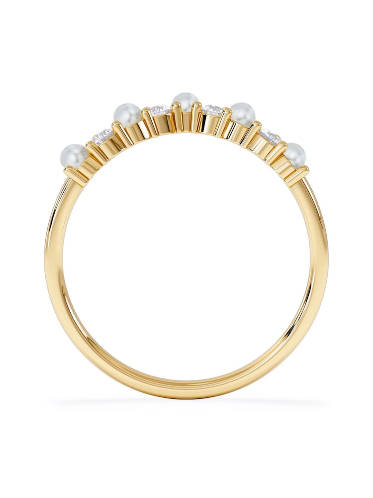 The Diamond Store White Pearl Opal and Lab Diamond Wishbone Ring in 9K Yellow Gold - Image 2 of 5