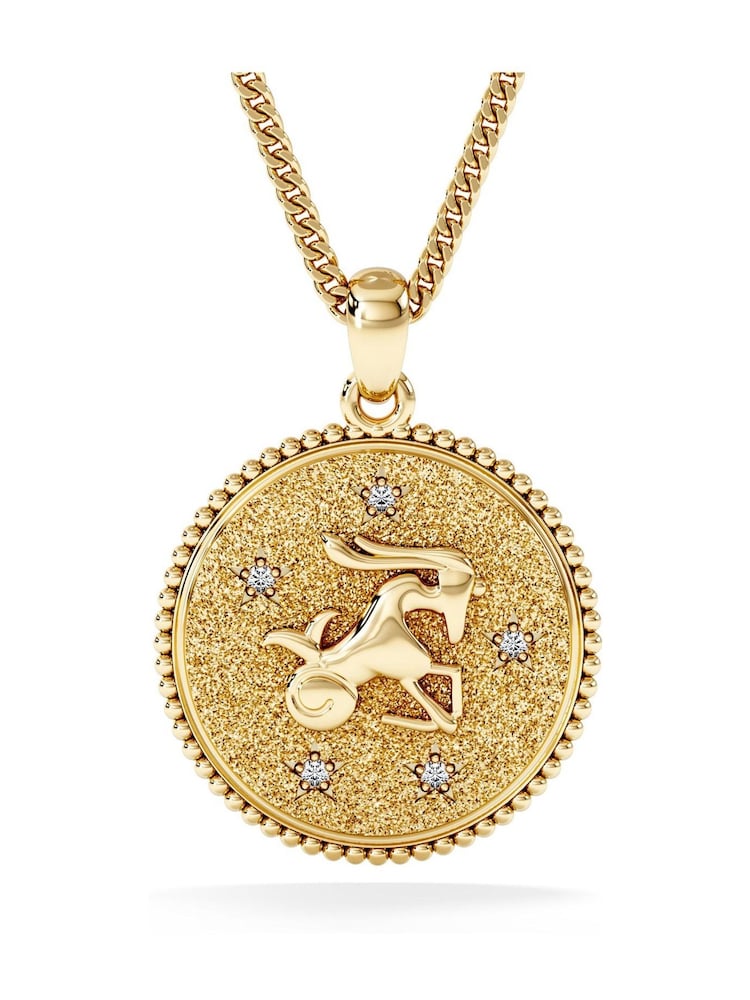 The Diamond Store Capricorn Zodiac Medallion Necklace Lab Grown 0.02ct in 18K Gold Vermeil - Image 2 of 3 The Diamond Store Capricorn Zodiac Medallion Necklace Lab Grown 0.02ct in 18K Gold Vermeil - Image 2 of 3
