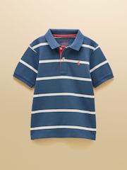 Joules Boys' Woody Blue/White Striped Cotton Polo Shirt - Image 1 of 5