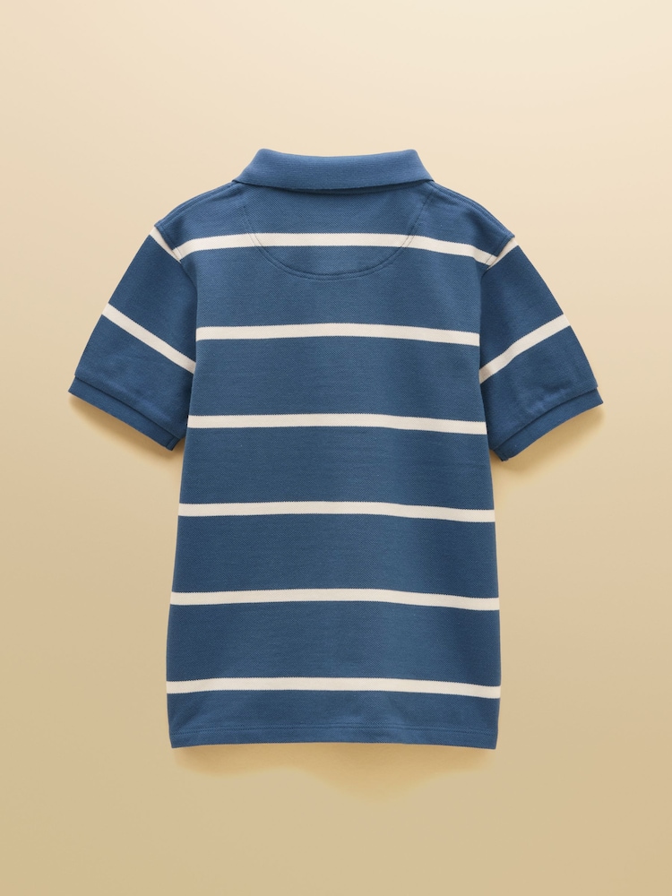 Joules Boys' Woody Blue/White Striped Cotton Polo Shirt - Image 2 of 5 Joules Boys' Woody Blue/White Striped Cotton Polo Shirt - Image 2 of 5