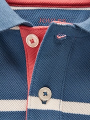 Joules Boys' Woody Blue/White Striped Cotton Polo Shirt - Image 4 of 5
