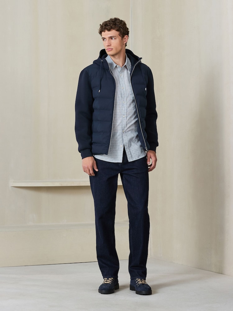 Navy Quilted Hybrid Hooded Jacket - Image 2 of 12 Navy Quilted Hybrid Hooded Jacket - Image 2 of 12