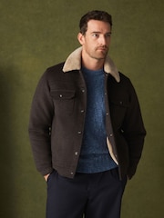Brown Borg Lined Trucker Jacket With Wool - Image 1 of 6