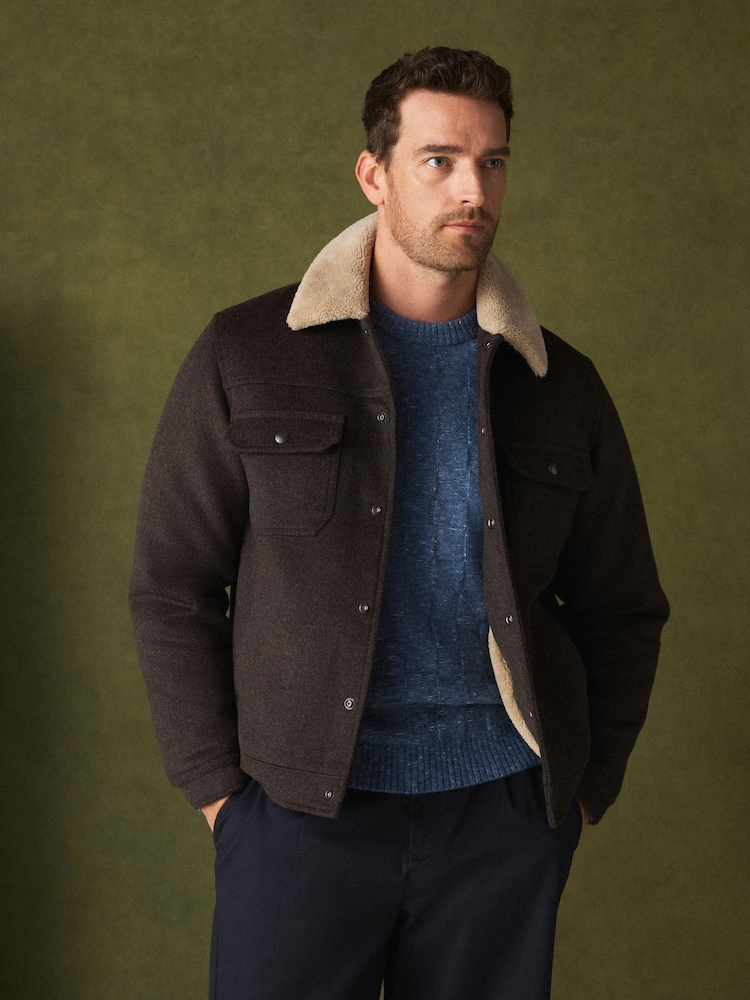 Brown Borg Lined Trucker Jacket With Wool - Image 1 of 6 Brown Borg Lined Trucker Jacket With Wool - Image 1 of 6