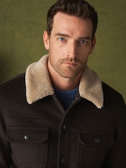Brown Borg Lined Trucker Jacket With Wool - Image 4 of 6