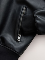 Black Faux Leather Mock Hoodie Jacket - Image 12 of 13