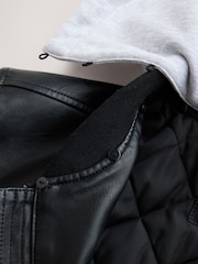 Black Faux Leather Mock Hoodie Jacket - Image 13 of 13