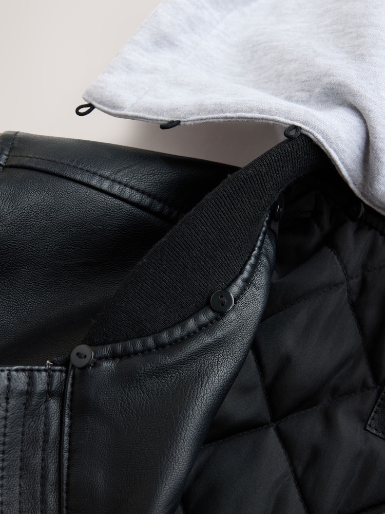 Black Faux Leather Mock Hoodie Jacket - Image 13 of 13 Black Faux Leather Mock Hoodie Jacket - Image 13 of 13