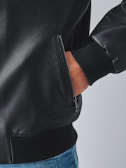Black Faux Leather Mock Hoodie Jacket - Image 5 of 13