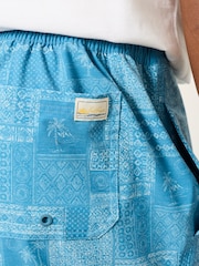FatFace Teal Blue Printed Palm Tile Board Shorts - Image 6 of 7