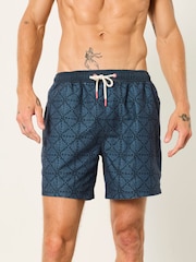 FatFace Mid Blue Geo Printed Swim Shorts - Image 1 of 6