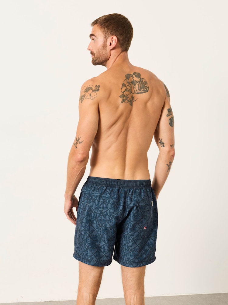 FatFace Mid Blue Geo Printed Swim Shorts - Image 2 of 6 FatFace Mid Blue Geo Printed Swim Shorts - Image 2 of 6