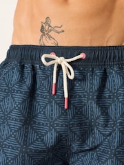 FatFace Mid Blue Geo Printed Swim Shorts - Image 3 of 6