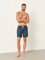 FatFace Mid Blue Geo Printed Swim Shorts - Image 4 of 6