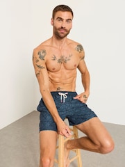 FatFace Mid Blue Geo Printed Swim Shorts - Image 5 of 6