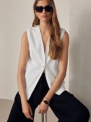 Ecru V-Neck Lightweight Denim Waistcoat - Image 1 of 5