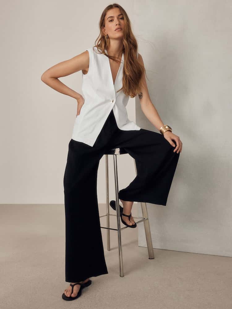 Ecru V-Neck Lightweight Denim Waistcoat - Image 2 of 5 Ecru V-Neck Lightweight Denim Waistcoat - Image 2 of 5