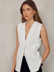 Ecru V-Neck Lightweight Denim Waistcoat - Image 4 of 5