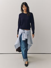 Navy Blue Cotton Rich Soft Touch Long Sleeve Crew Neck Jumper - Image 2 of 8