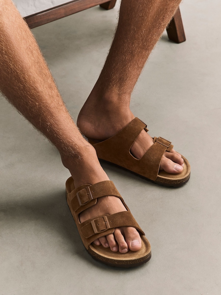 Marrón tostado - Sandalias de cuero con dos hebillas - Imagen 1 de 7 Marrón tostado - Sandalias de cuero con dos hebillas - Imagen 1 de 7