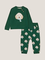 Monsoon Green Baby Digby Dog Jumper & Joggers Set - Image 1 of 3