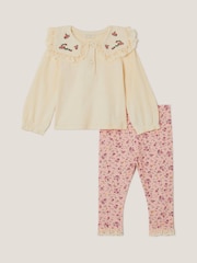 Monsoon Pink Baby Rosie Top & Floral Leggings Set - Image 1 of 3