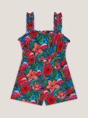 Monsoon Blue Tropical Print Jersey Playsuit - Image 1 of 3