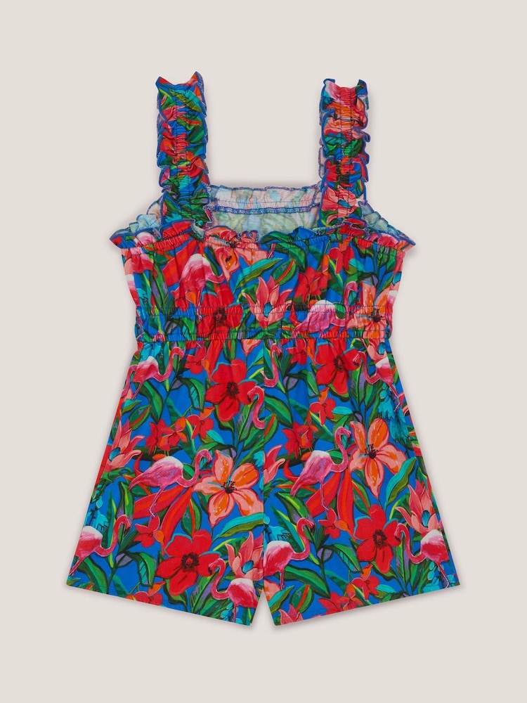 Monsoon Blue Tropical Print Jersey Playsuit - Image 2 of 3
