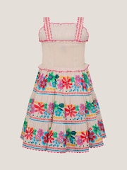 Monsoon Cream Floral Print Shirred Dress - Image 2 of 3