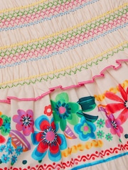 Monsoon Cream Floral Print Shirred Dress - Image 3 of 3