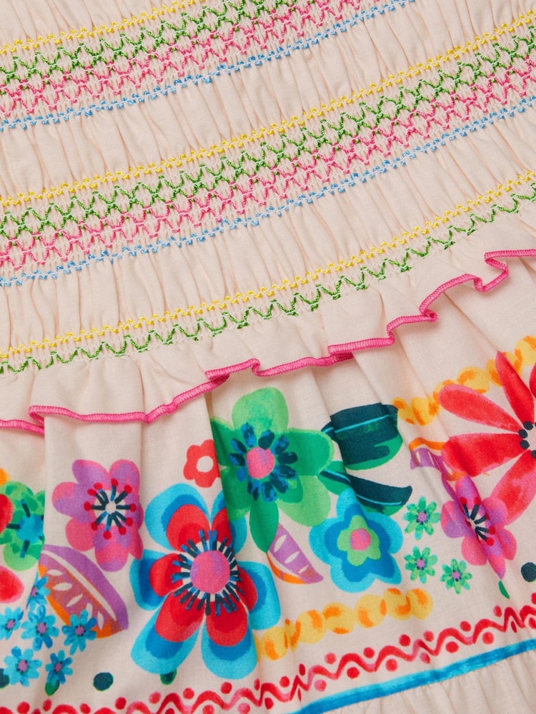 Monsoon Cream Floral Print Shirred Dress - Image 4 of 4 Monsoon Cream Floral Print Shirred Dress - Image 4 of 4