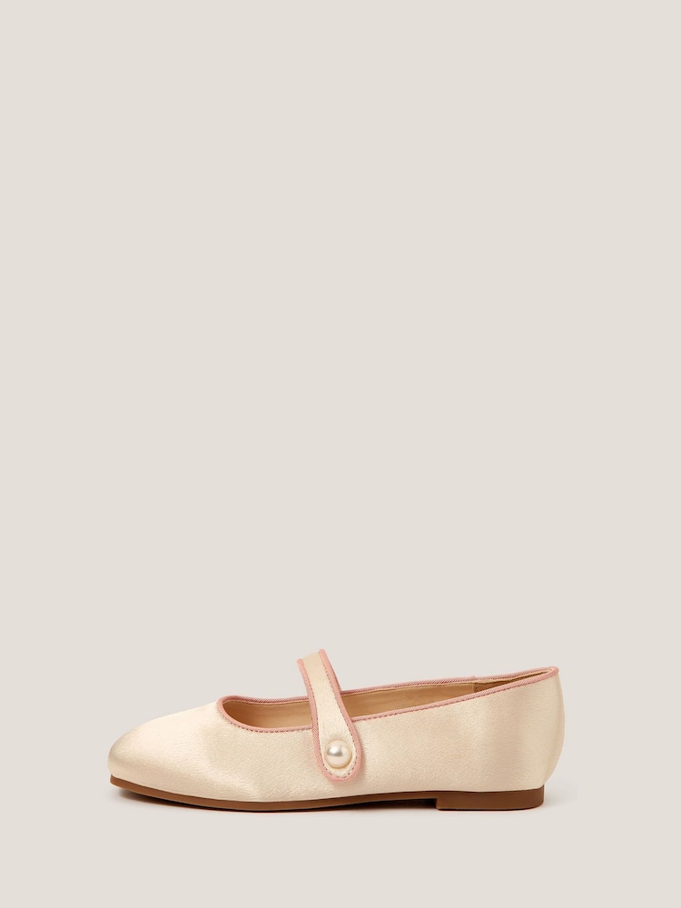 Monsoon Cream Pearl Strap Satin Ballet Flats - Image 3 of 3 Monsoon Cream Pearl Strap Satin Ballet Flats - Image 3 of 3