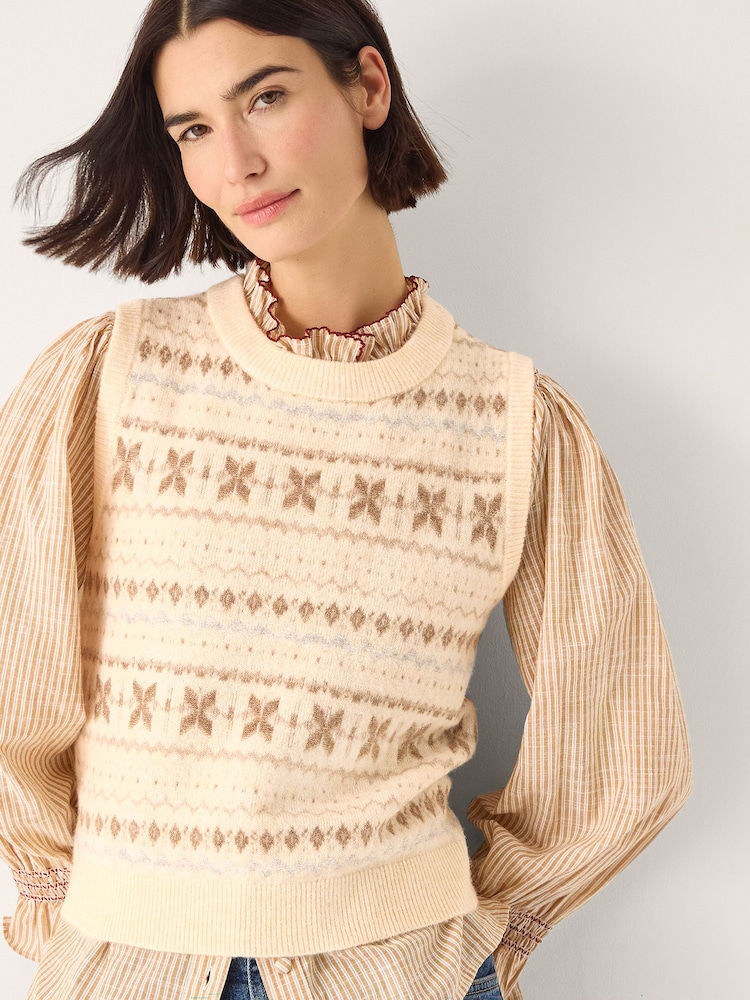 Monsoon Natural Febe Fair Isle Knitted Vest - Image 1 of 5 Monsoon Natural Febe Fair Isle Knitted Vest - Image 1 of 5