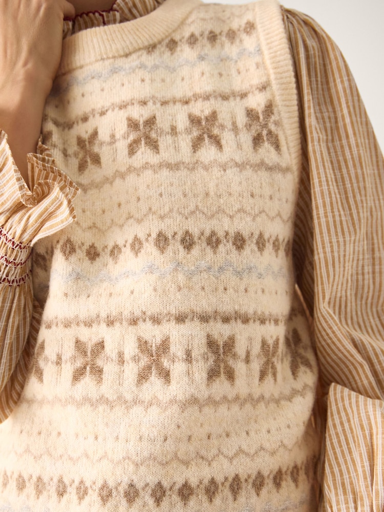 Monsoon Natural Febe Fair Isle Knitted Vest - Image 2 of 5 Monsoon Natural Febe Fair Isle Knitted Vest - Image 2 of 5