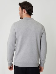 Threadbare Grey Textured Knit Quarter Zip Polo Jumper - Image 2 of 5