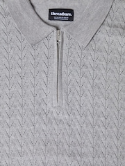 Threadbare Grey Textured Knit Quarter Zip Polo Jumper - Image 5 of 5
