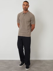 Threadbare Brown Basket Stitch Knitted Polo Shirt - Image 4 of 5
