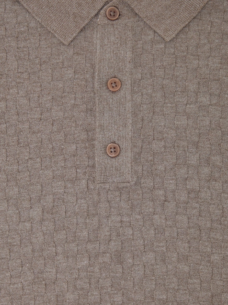 Threadbare Brown Basket Stitch Knitted Polo Shirt - Image 5 of 5
