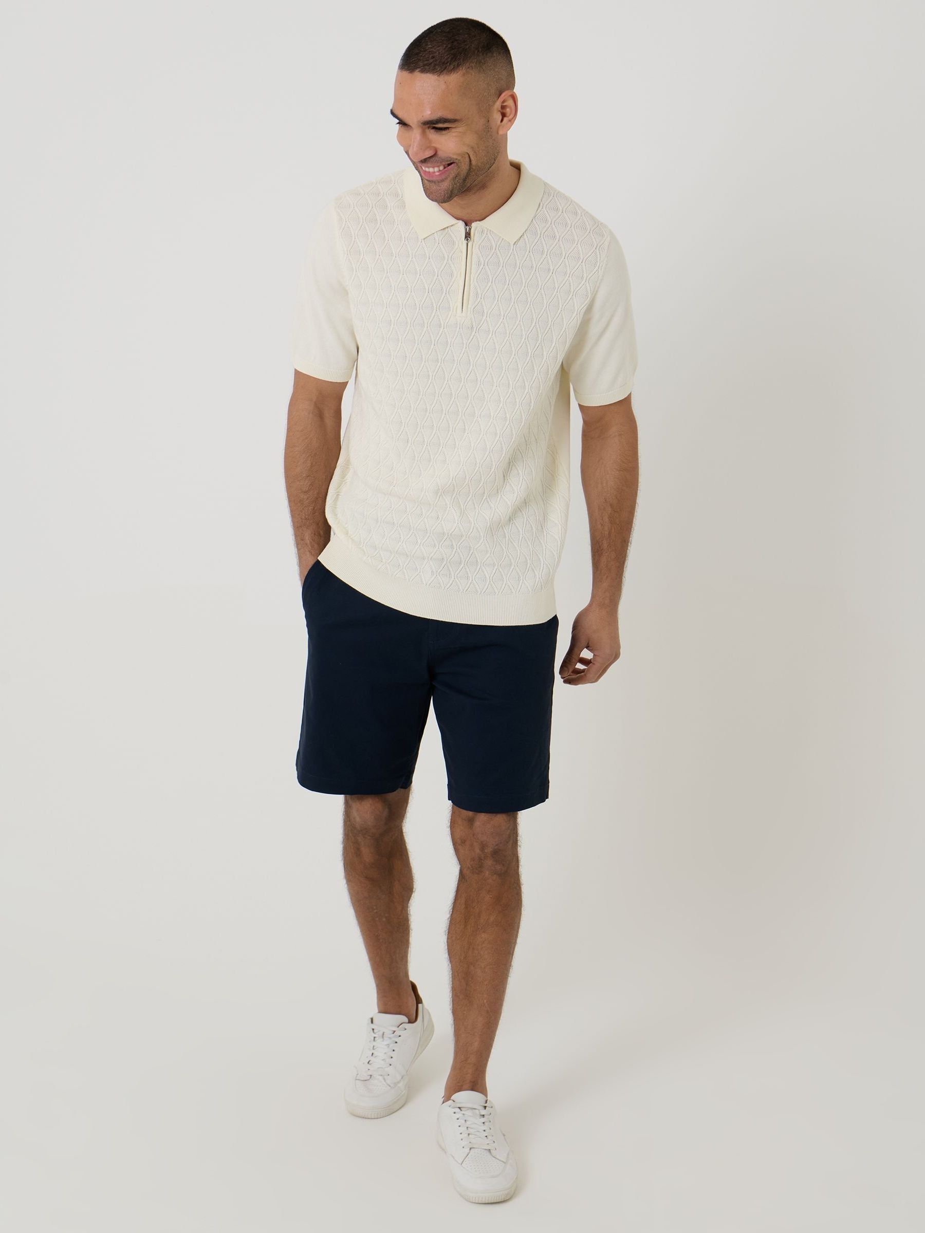 Buy Threadbare Cream Diamond Cable Knit Quarter Zip Polo Shirt
